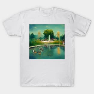 Impressionistic summer water park scene in the style of Monet T-Shirt